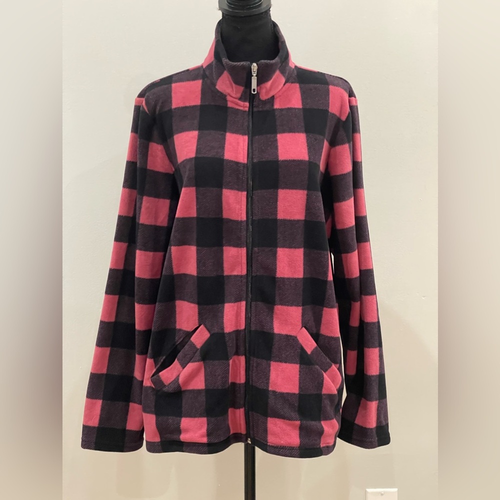 D&Co L Black/Plink Plaid Full‎ Zip with Pockets